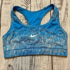 Nike Blue and Gray Just Do It Scribbles Sports Bra. Size XSmall.